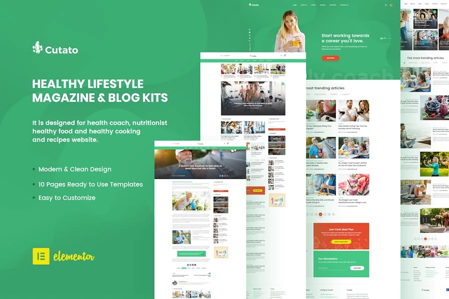 Cutato - Template Kit Elementor para revistas y blogs de estilo de vida saludable