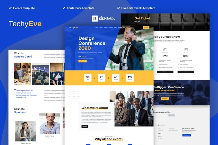 TechYeve - Template Kit Elementor Pro para eventos y conferencias