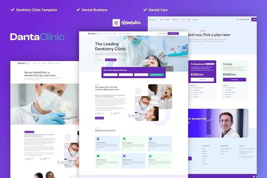 Danta Clinic - Template Kit Elementor Pro para dentistas y clínicas dentales