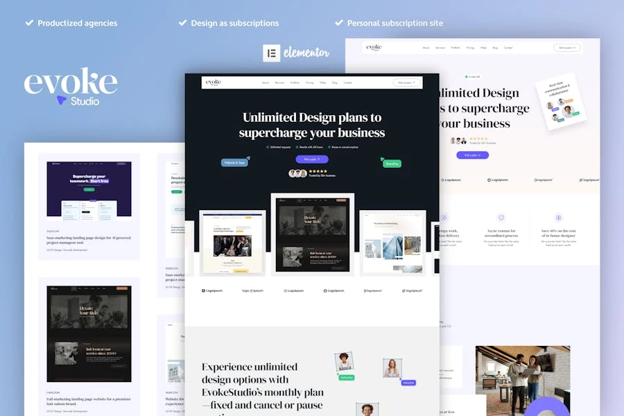 EvokeStudio - Kit de plantillas Elementor Pro para Agencia Digital Creativa