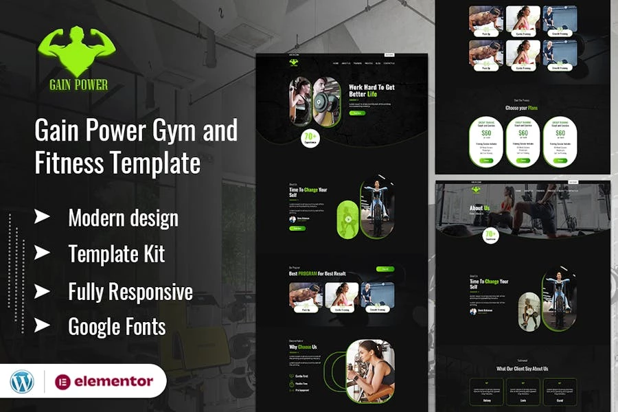 GAIN POWER - Template Kit Elementor para gimnasio y acondicionamiento físico
