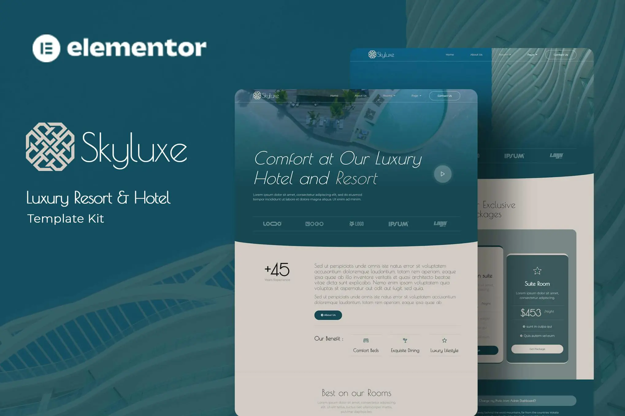 Skyluxe - Kit de plantillas Elementor para complejos turísticos y hoteles de lujo