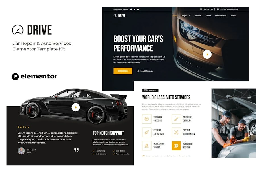 Drive - Kit de plantilla Elementor para reparación de automóviles y servicio de automóviles