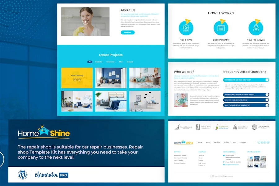 HomeShine - Template Kit Elementor de limpieza y lavandería