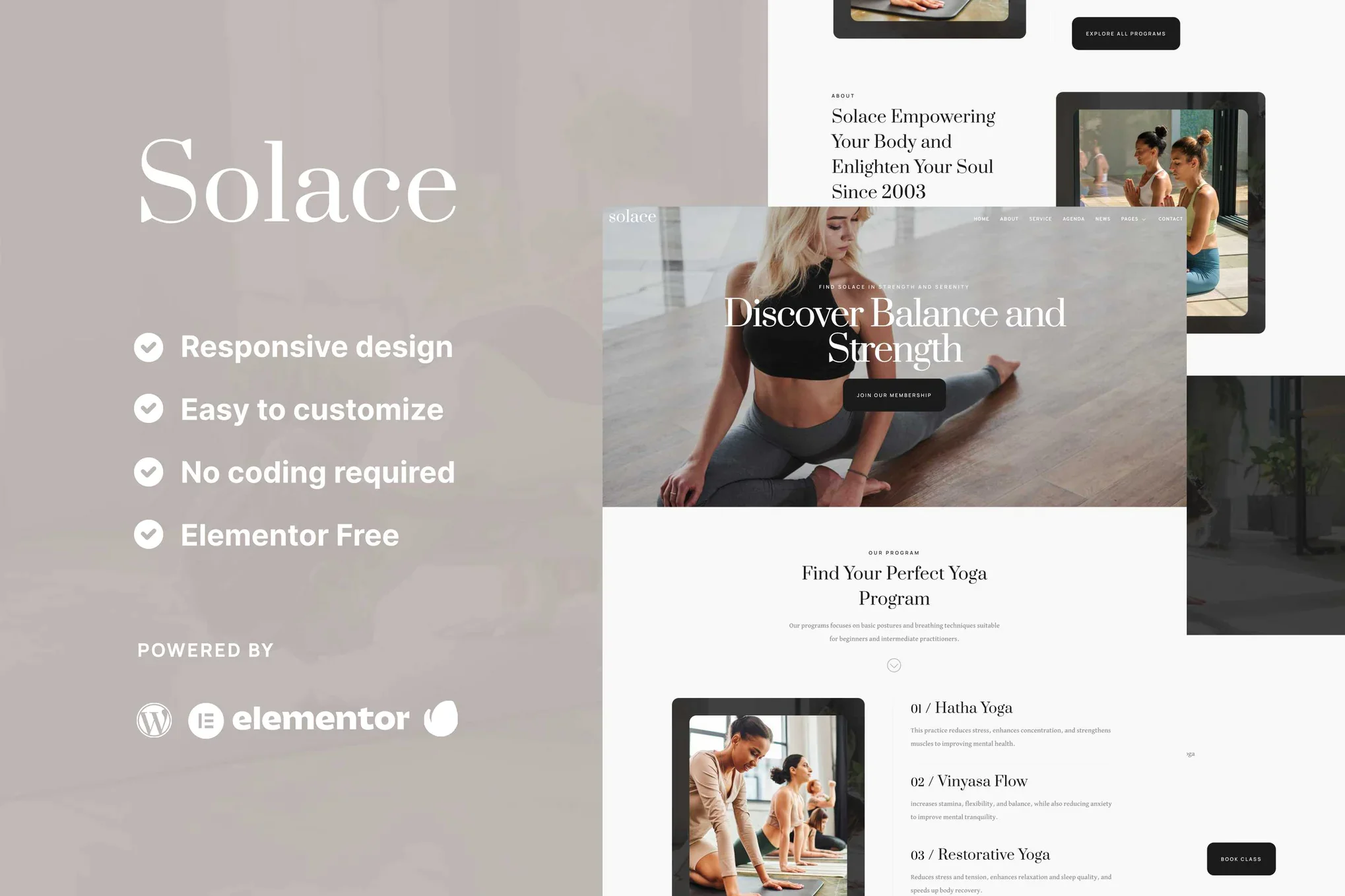 Solace - Kit de plantillas Elementor para profesores de yoga y estudio