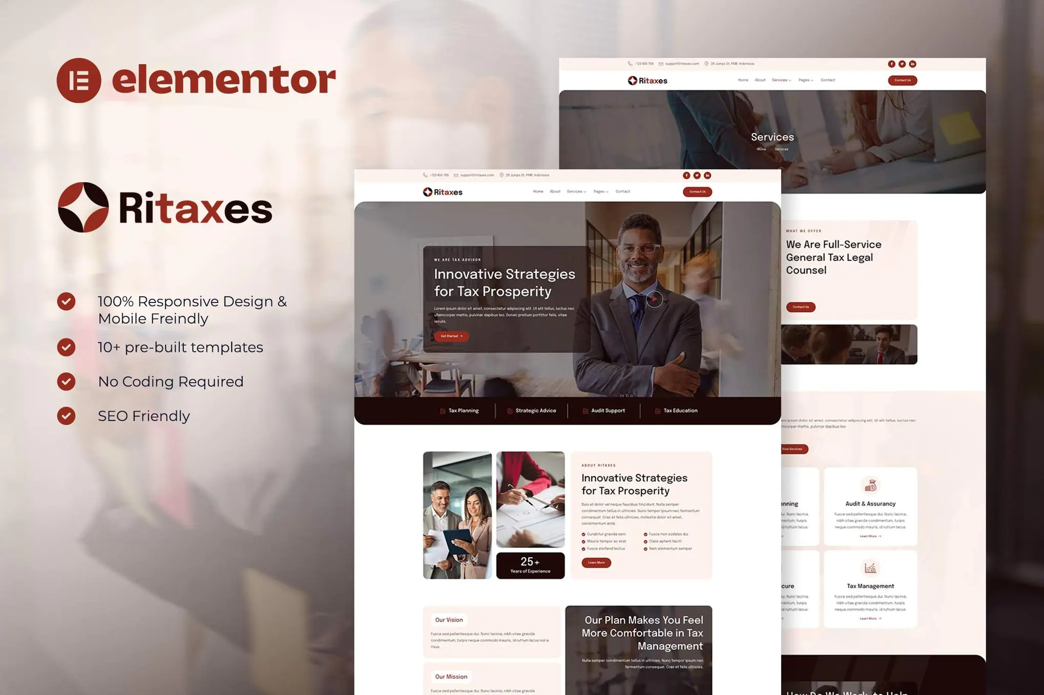 Ritaxes - Kit de plantillas Elementor para asesoría fiscal y consultoría financiera