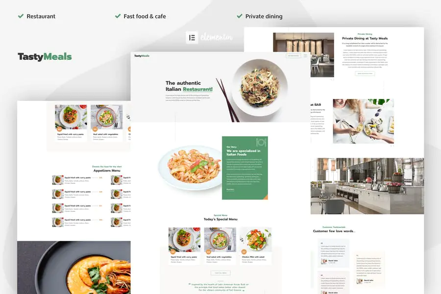 TastyMeals - Kit de plantillas Elementor Pro para restaurantes y cafeterías
