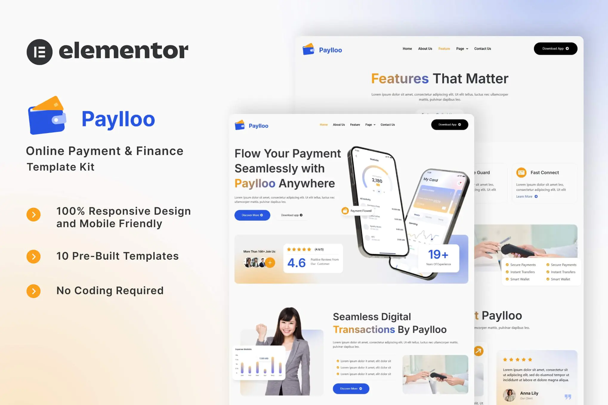Paylloo - Kit de plantillas Elementor para pagos y finanzas en línea