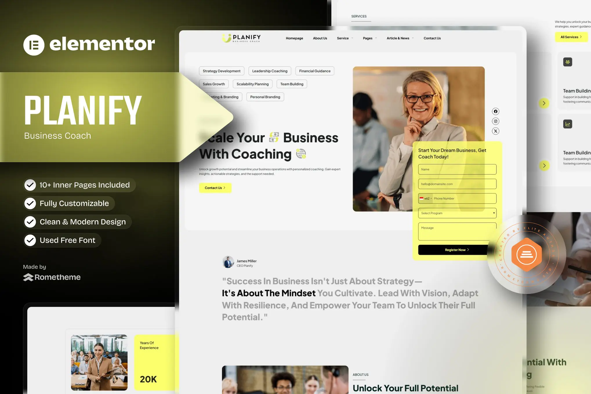 Planify - Kit de plantillas Elementor para entrenadores de negocios
