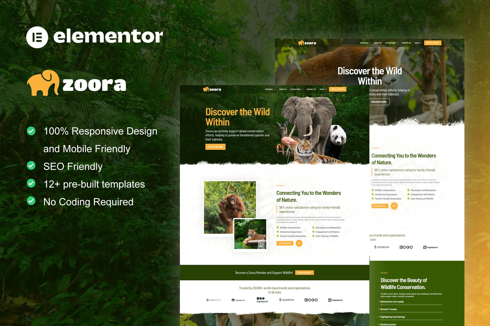 Zoora - Kit de plantillas Elementor Pro para Safari y Zoo
