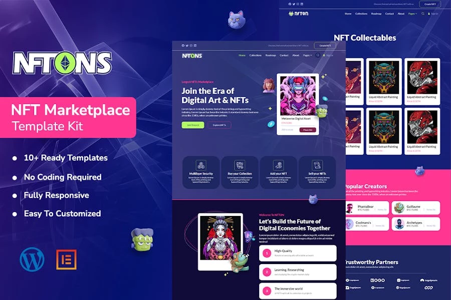 NFTONS - Template Kit Elementor para servicios NFT y criptomonedas