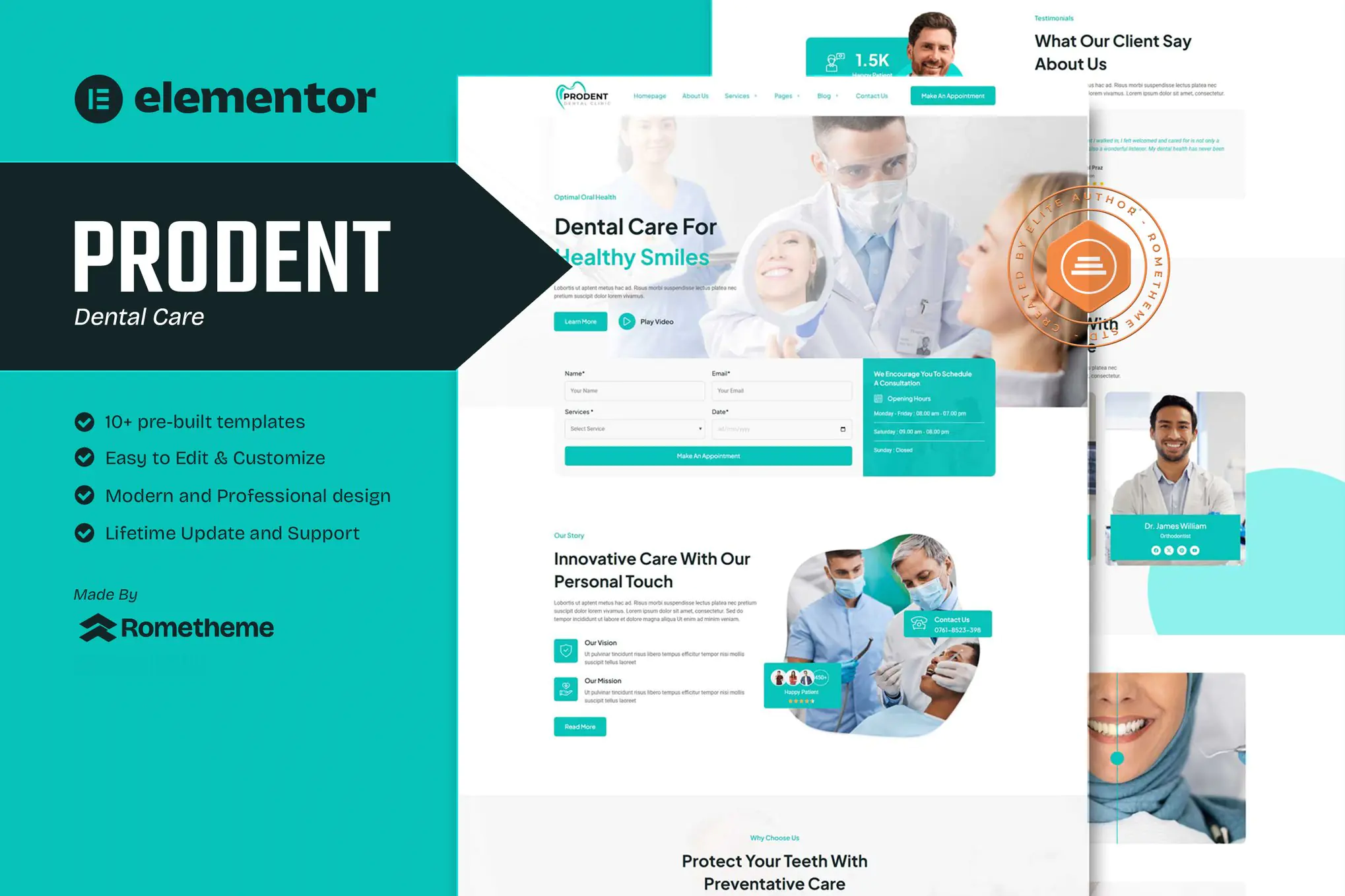 Prodent - Kit de plantillas Elementor para el cuidado dental de un dentista