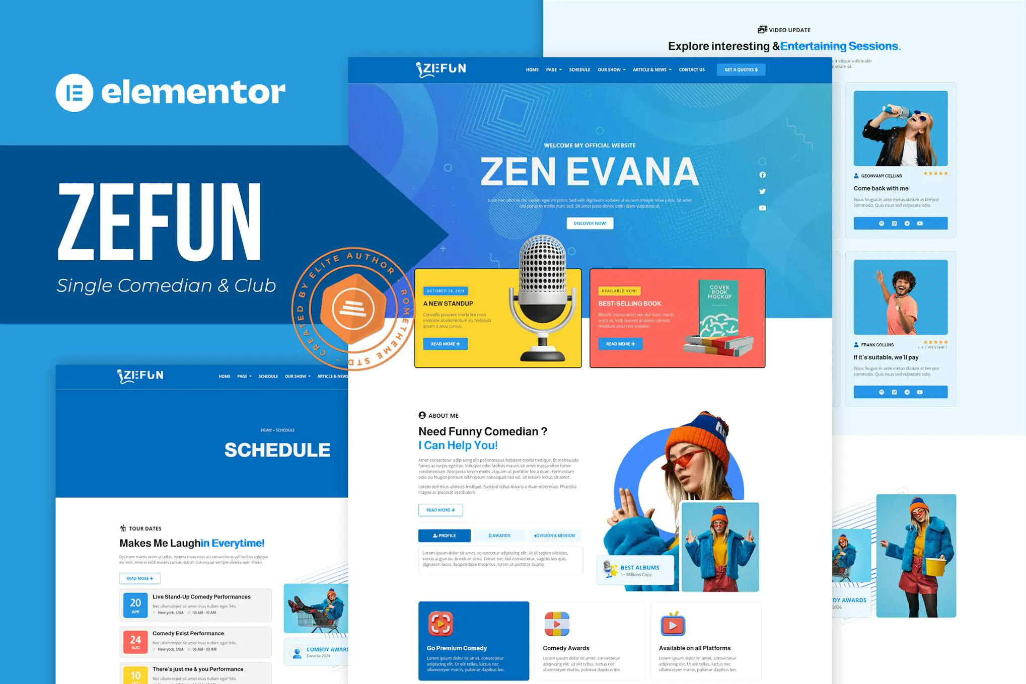 Zefun - Kit de plantillas Elementor para comediantes y artistas