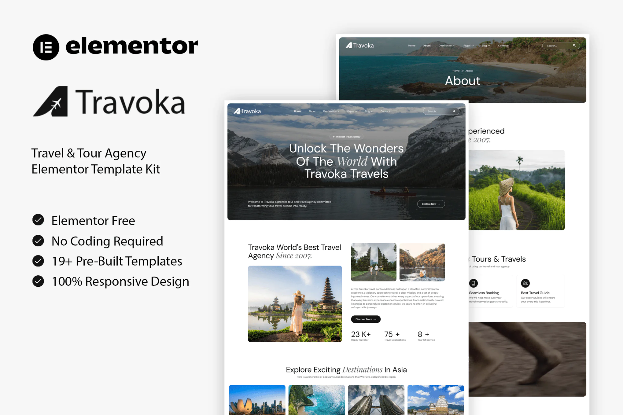Travoka - Kit de plantillas Elementor para agencias de viajes y excursiones