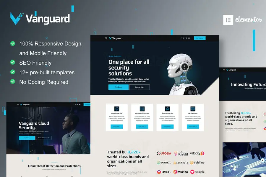 Vanguard - Kit de plantillas Elementor para servicios de ciberseguridad