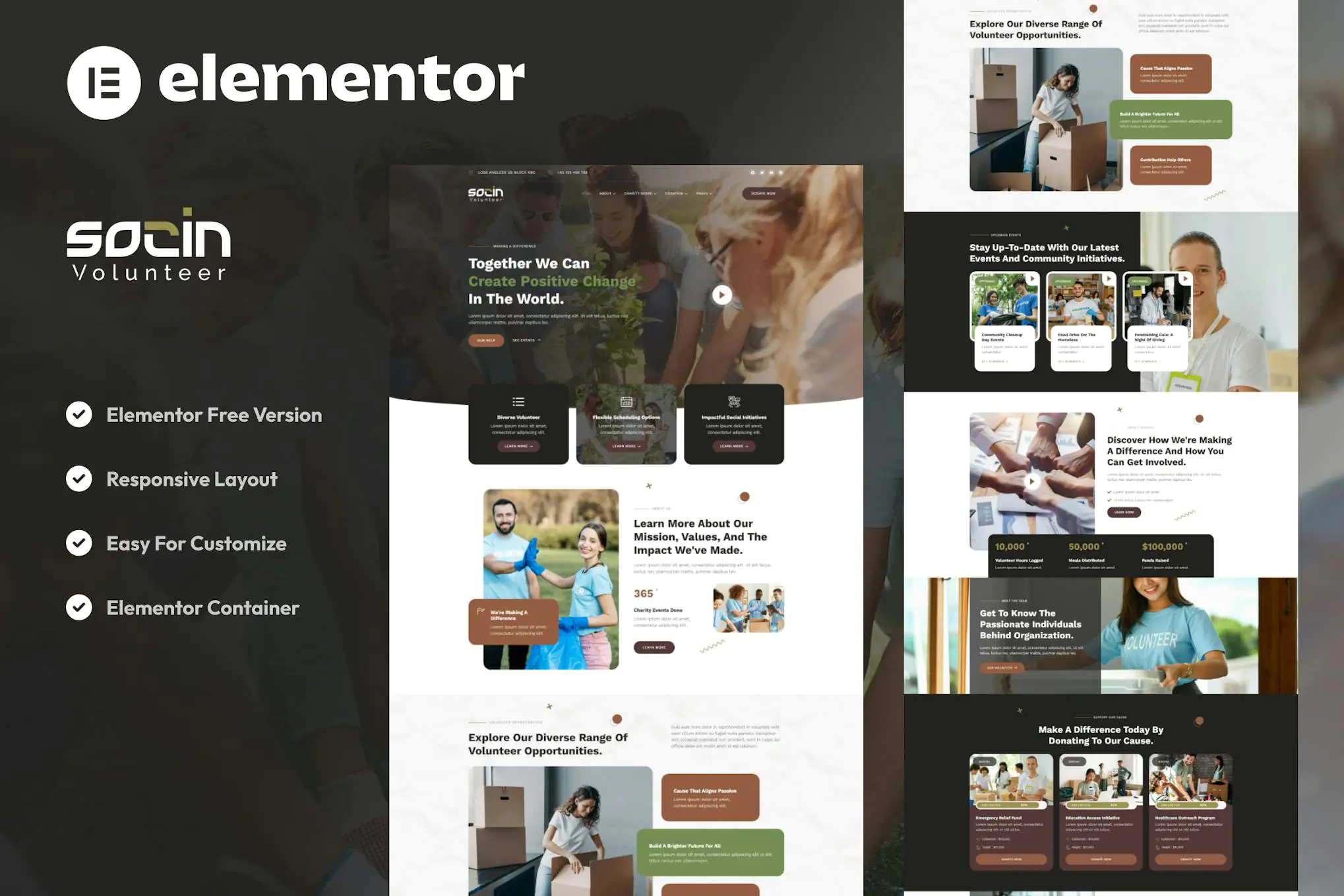 Socin - Kit de plantillas Elementor para voluntarios y organizaciones benéficas