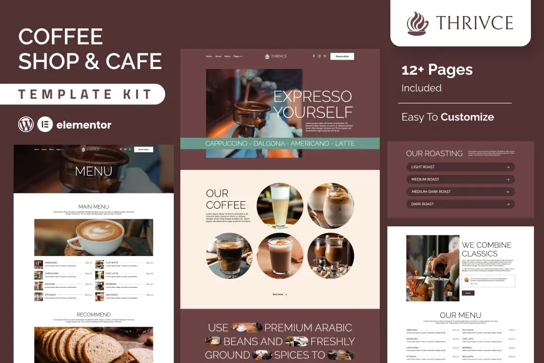 Thrivce — Kit de plantillas Elementor para cafeterías y cafeterías