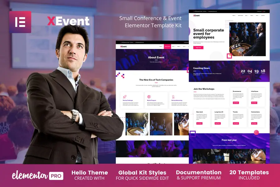 XEvent - Kit de plantillas Elementor Pro para conferencias y eventos pequeños