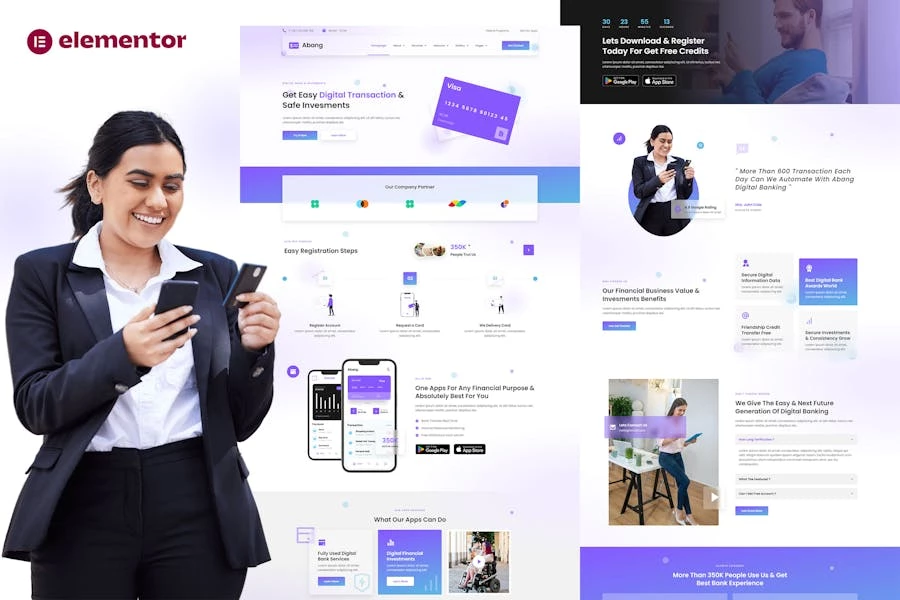 Abang - Template Kit Elementor para banca digital e inversión financiera