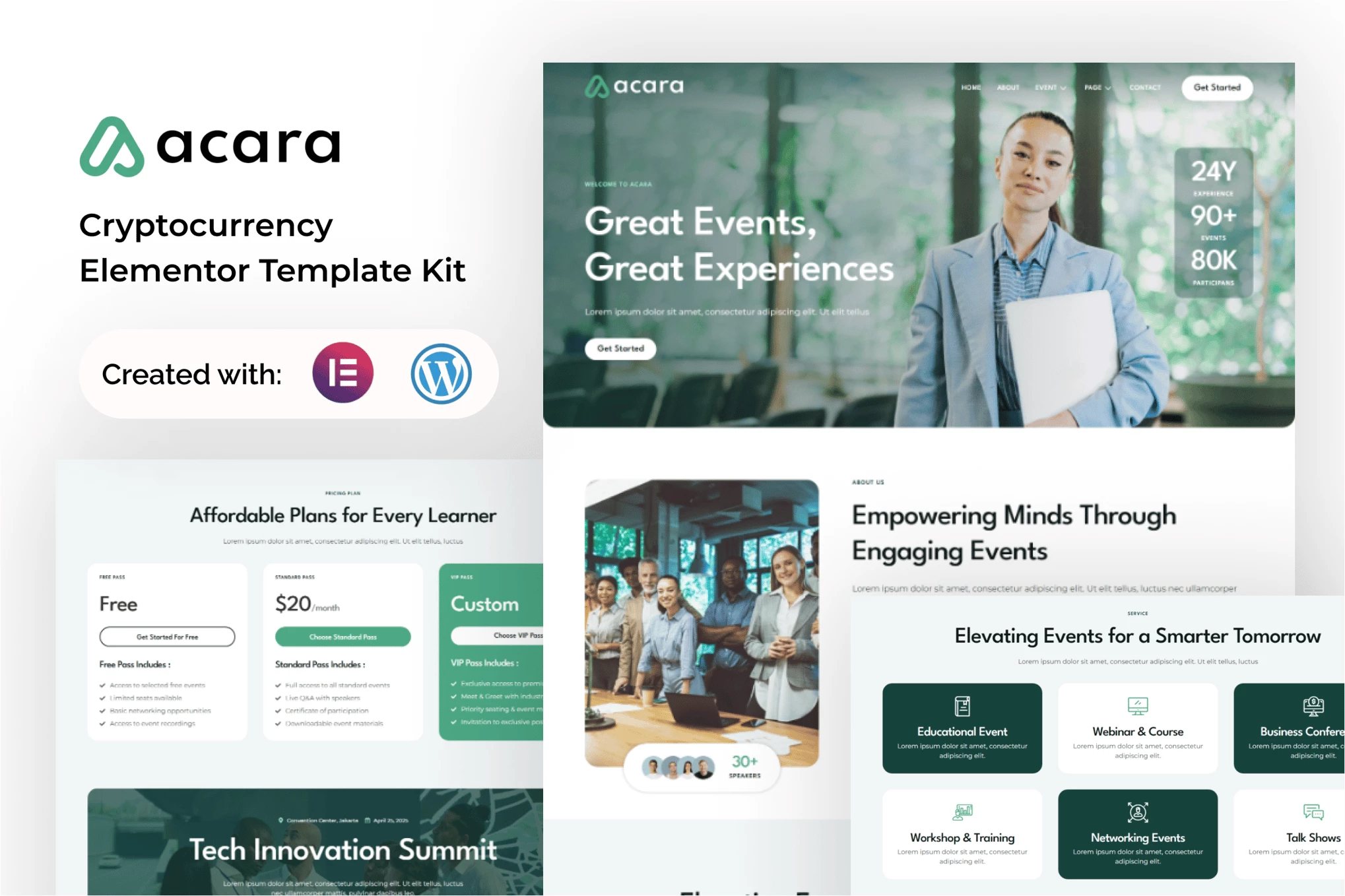 Acara - Kit de plantillas Elementor para eventos y conferencias