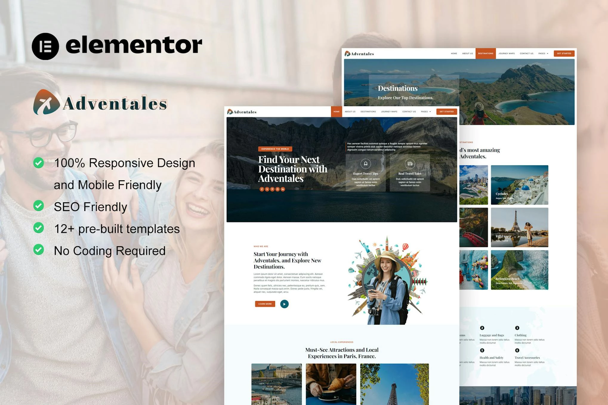Adventales - Kit de plantillas Elementor para blogs de viajes modernos