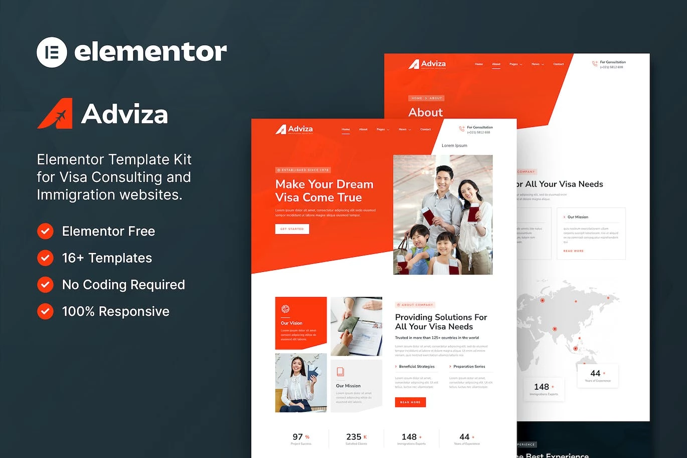 Adviza — Template Kit Elementor para consultoría de inmigración y visas
