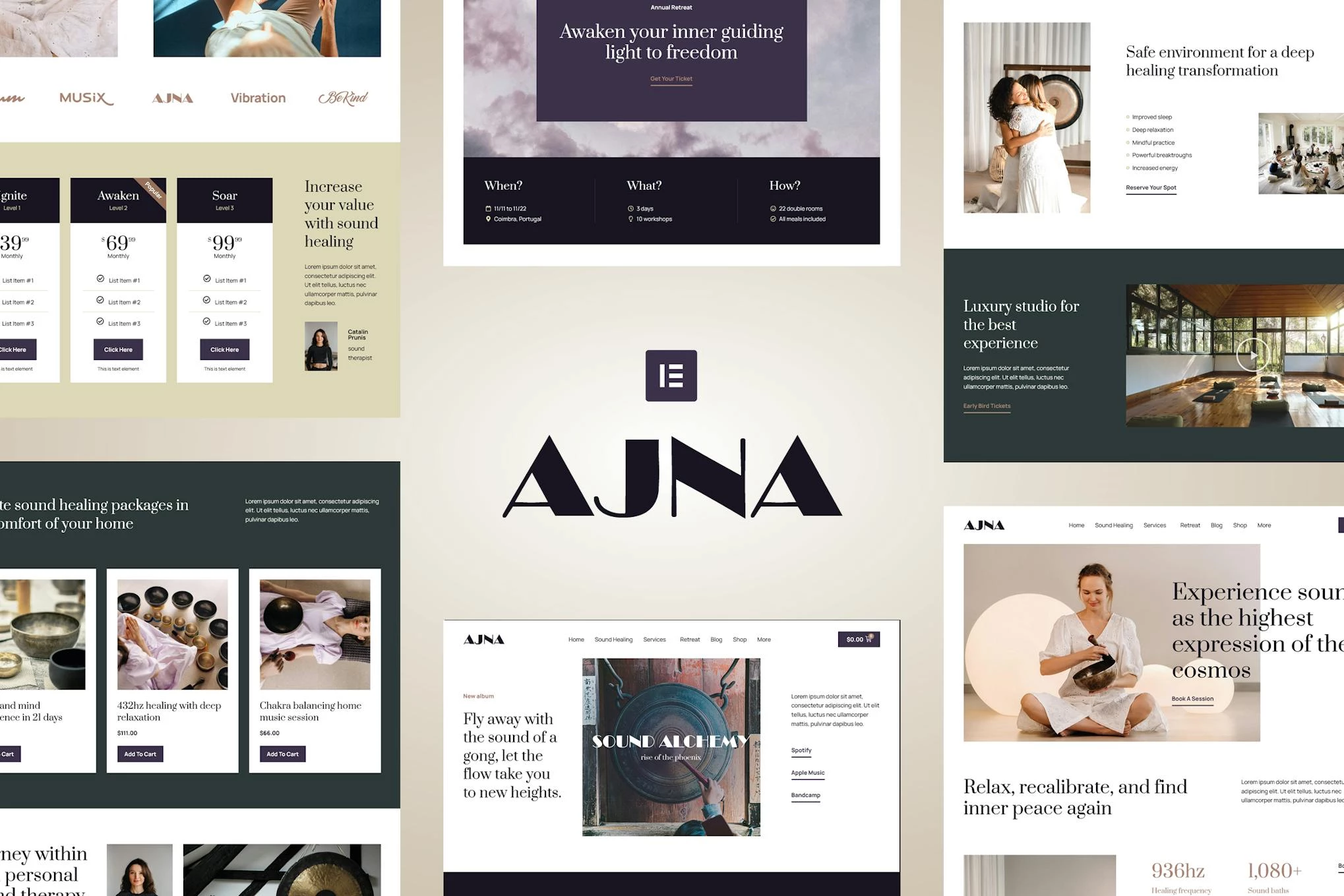 Ajna - Kit de plantillas Elementor Pro de sanación con sonido y musicoterapia