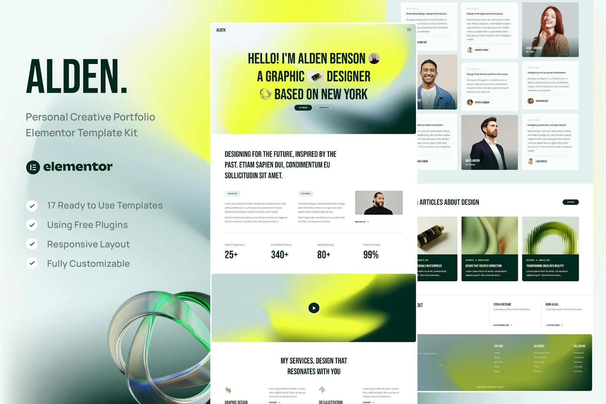 Alden - Kit de Plantillas Elementor para Porfolio Creativo Personal