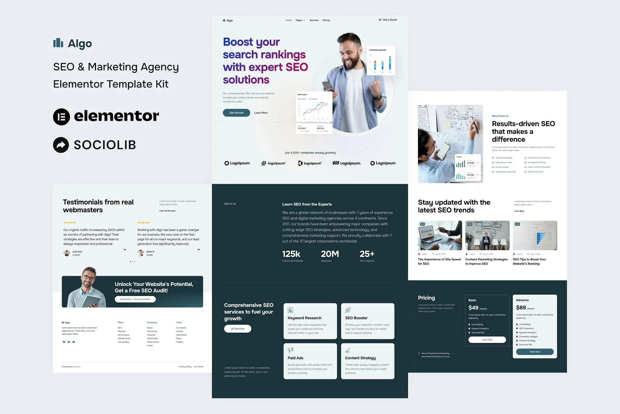 Algo - Kit de plantillas Elementor para agencias de marketing y SEO