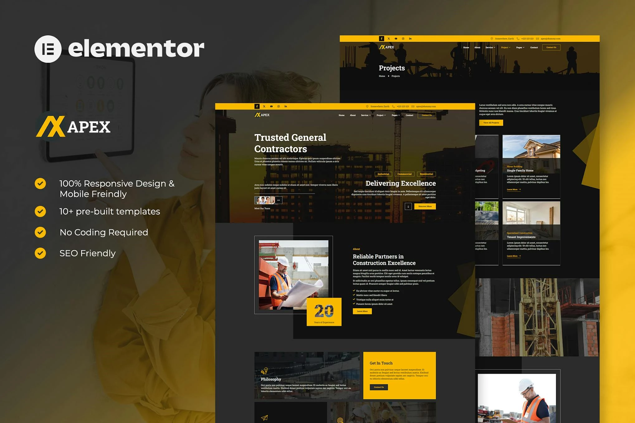 Apex - Kit de plantillas Construction Elementor