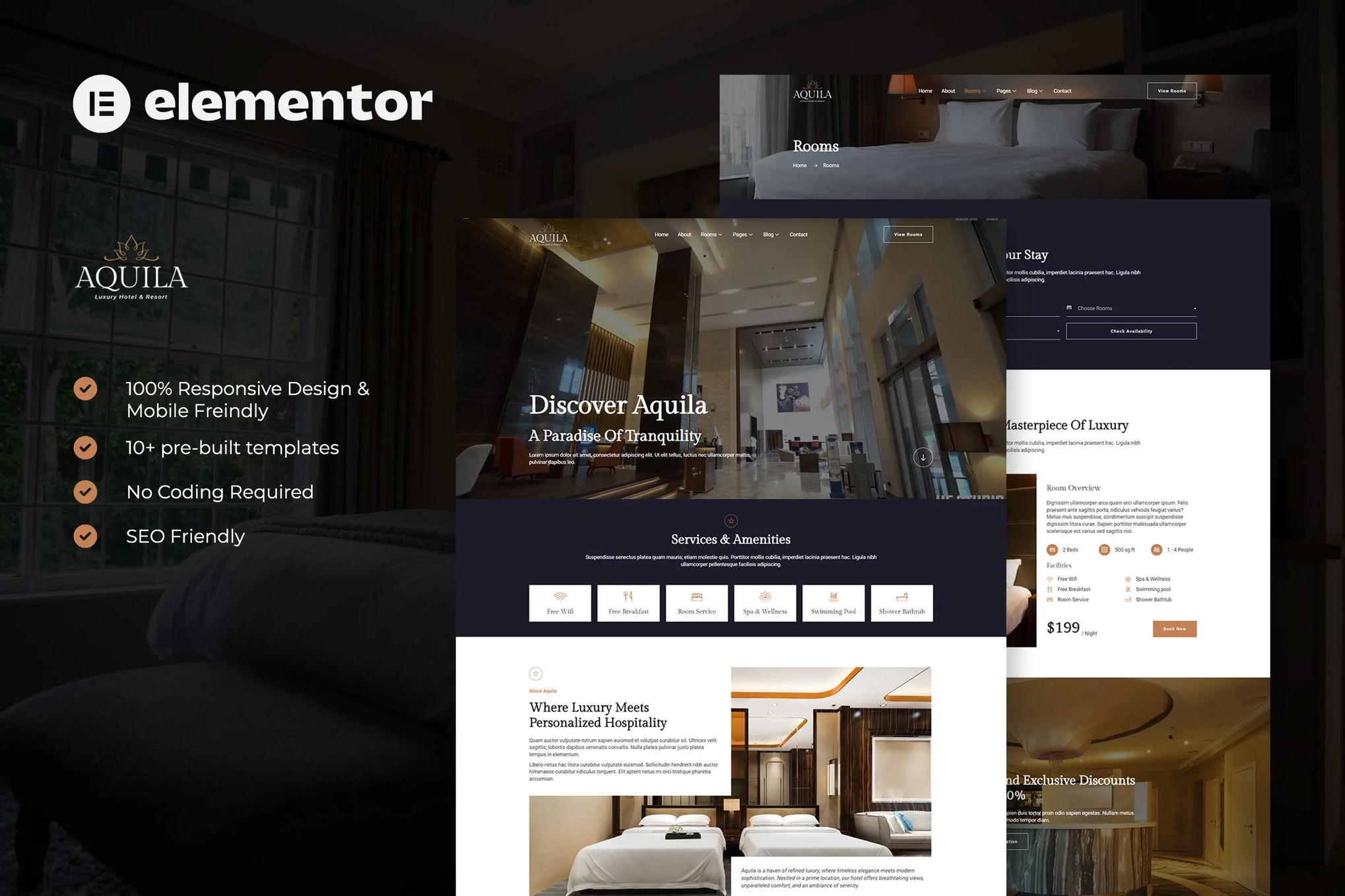 Aquila - Plantilla Elementor para hoteles y complejos turísticos de lujo