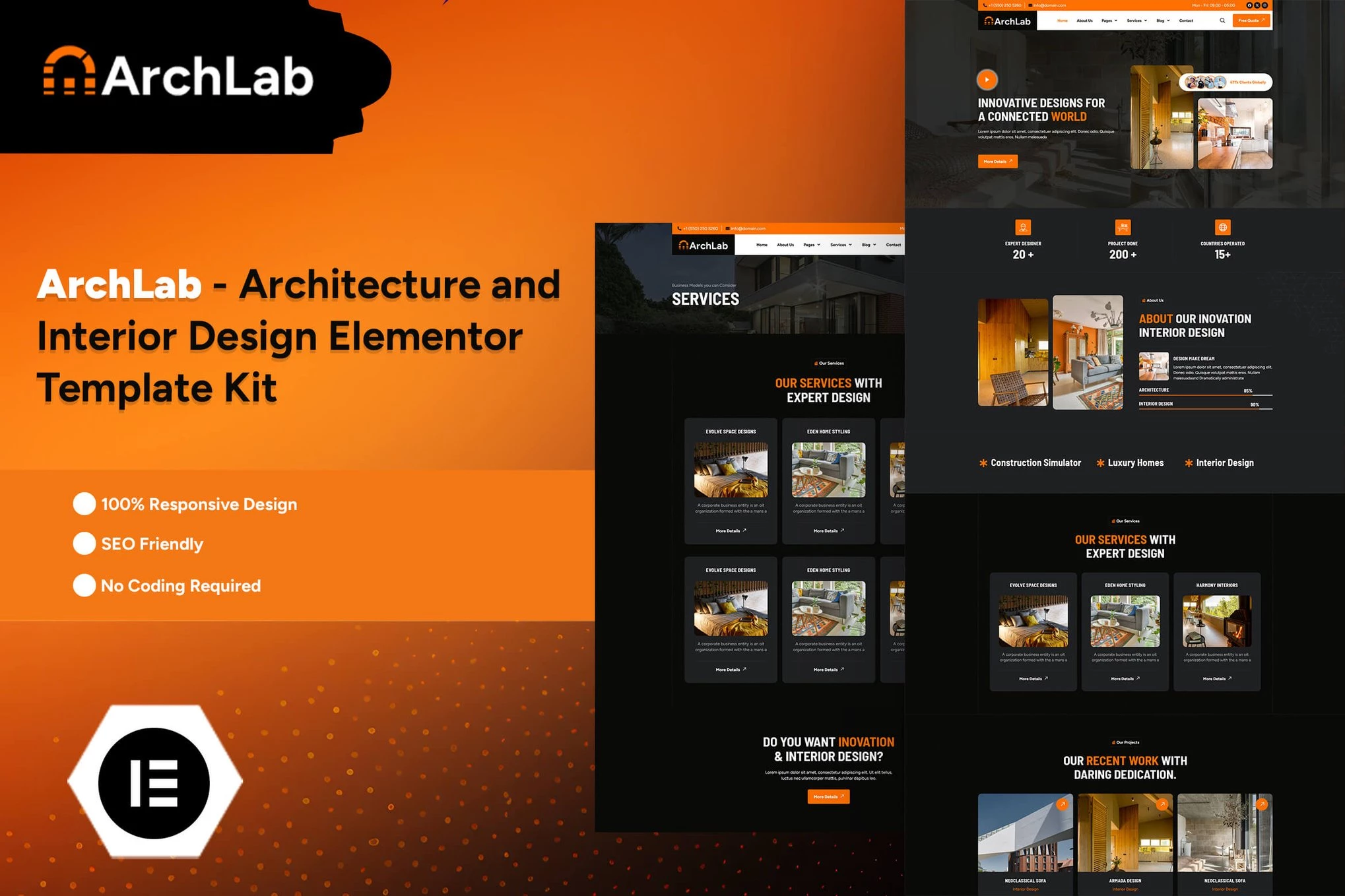 ArchLab - Kit de plantillas Elementor Pro para arquitectura e interiorismo