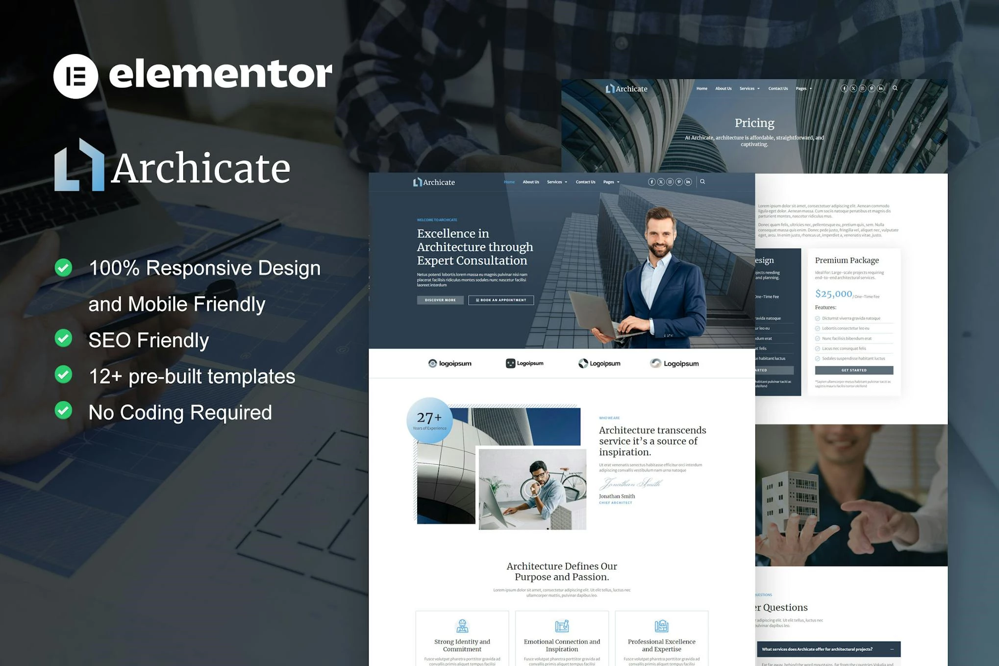 Archicate - Kit de plantillas Elementor Pro para consultores de arquitectura y construcción