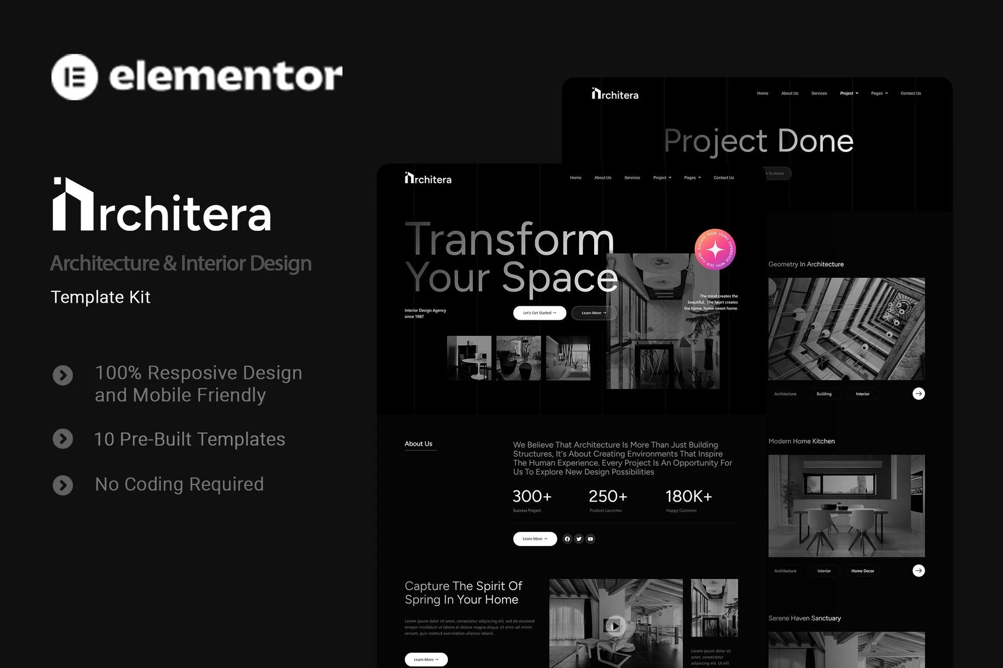 Architera - Kit de plantillas Elementor para arquitectura e interiorismo