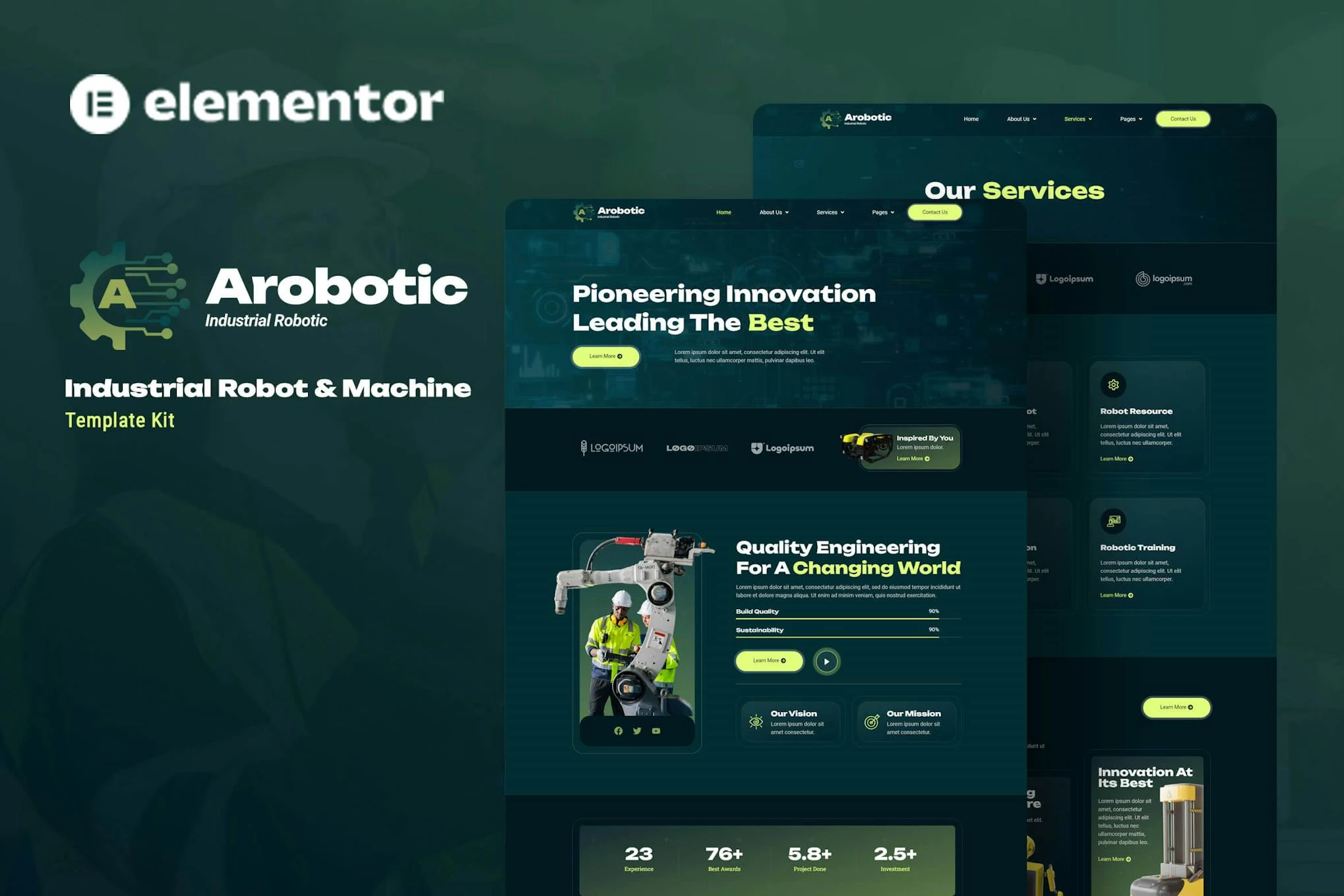 Arobotic - Kit de plantillas Elementor para robots y máquinas industriales