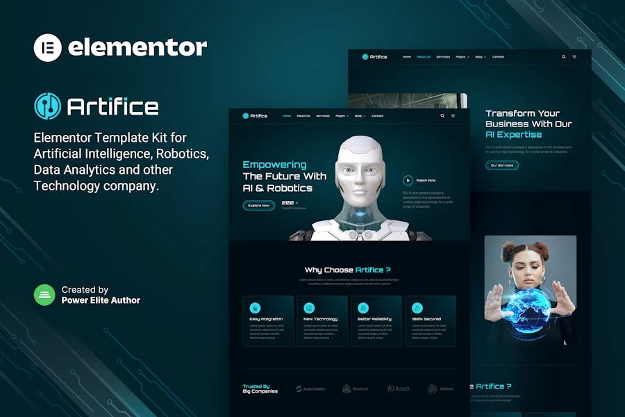 Artifice — Template Kit Elementor de IA y robótica