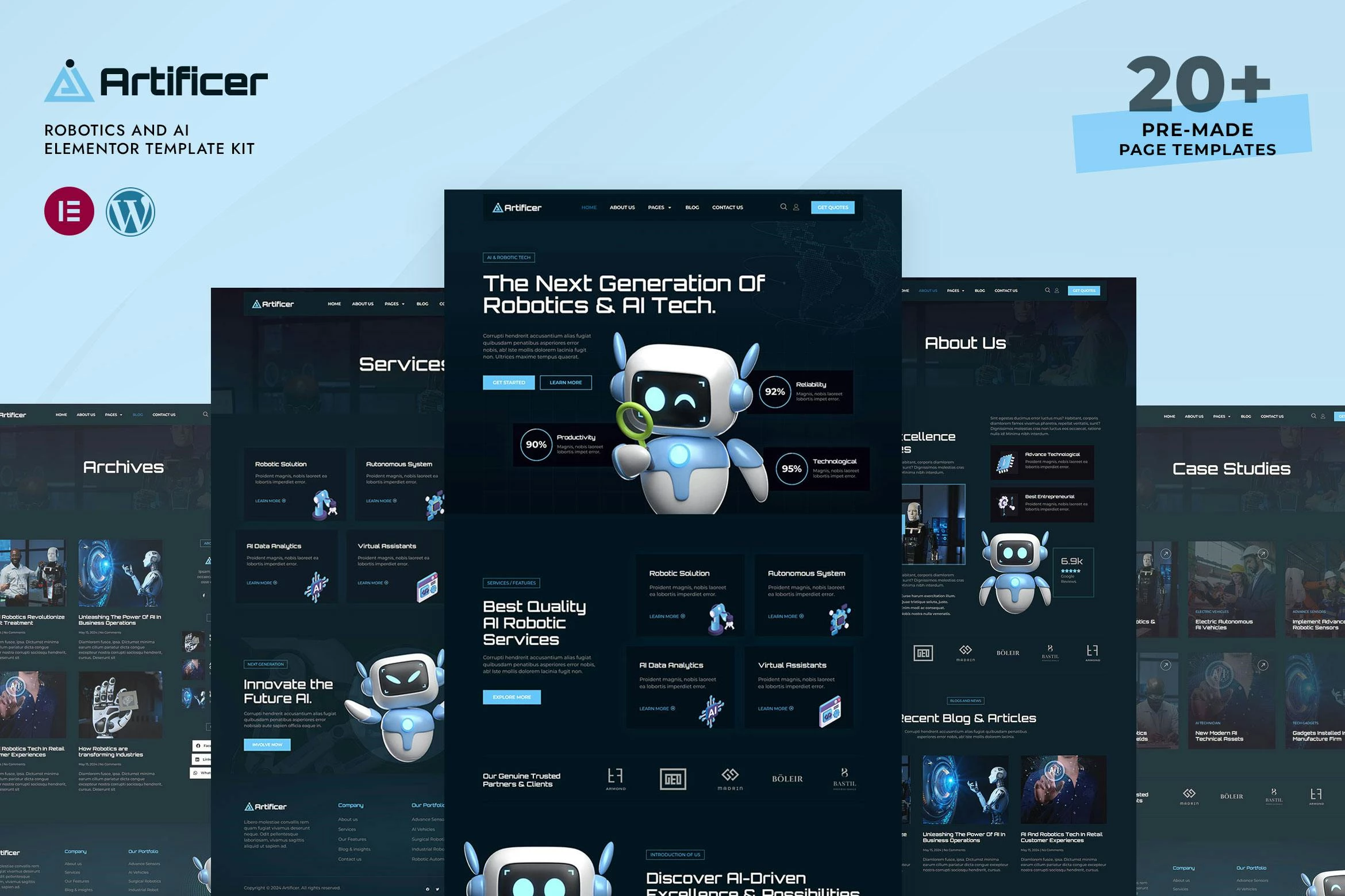 Artificer - Kit de plantillas Elementor Pro para robótica e inteligencia artificial