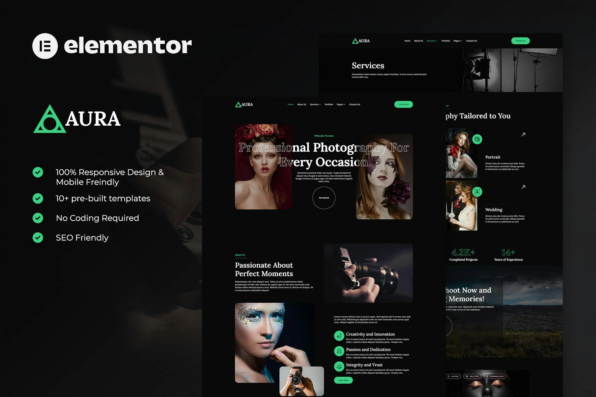 Aura - Kit de Plantillas Elementor para Fotografía y Porfolio