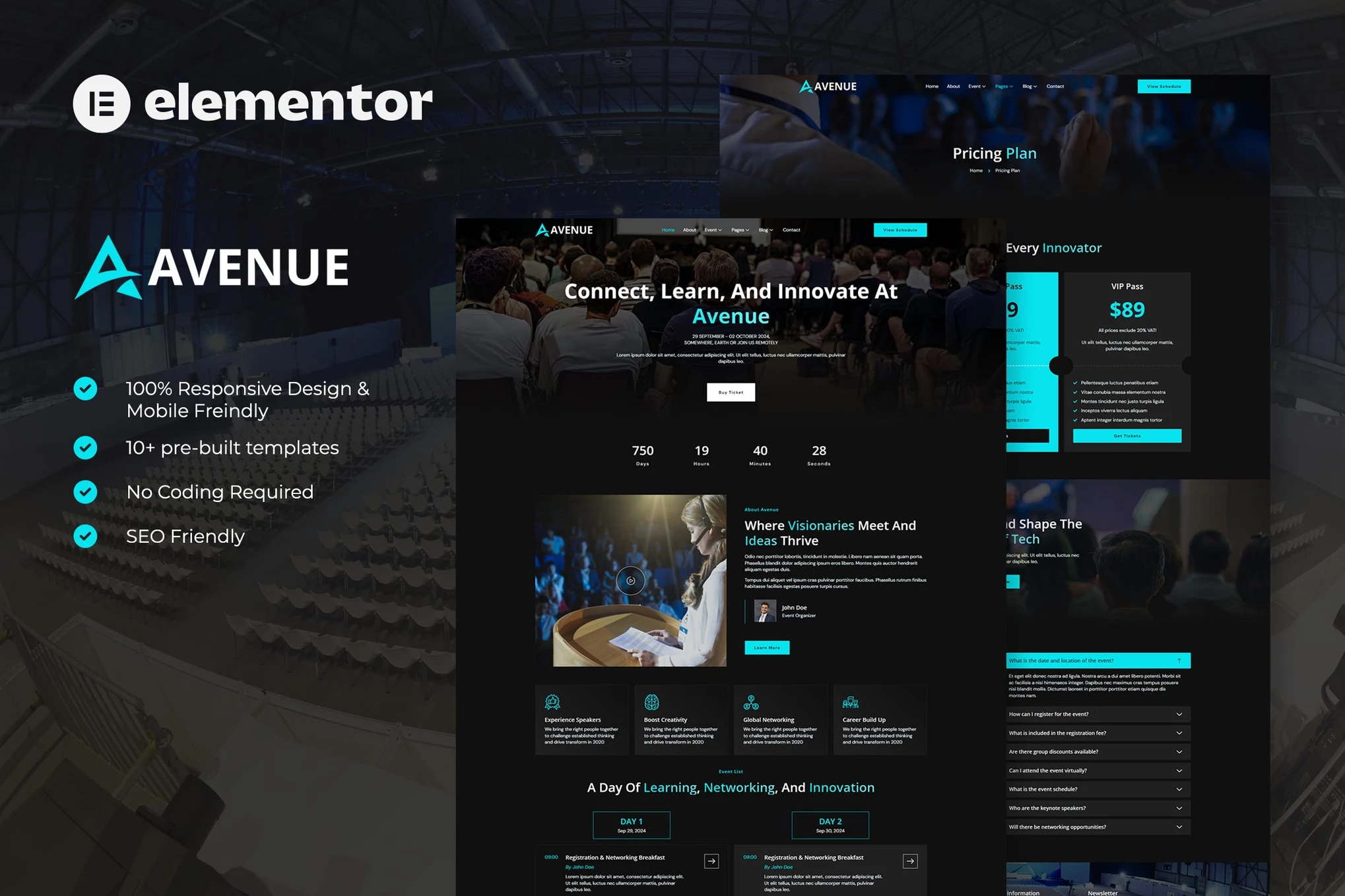 Avenue - Kit de plantillas Elementor para eventos y conferencias