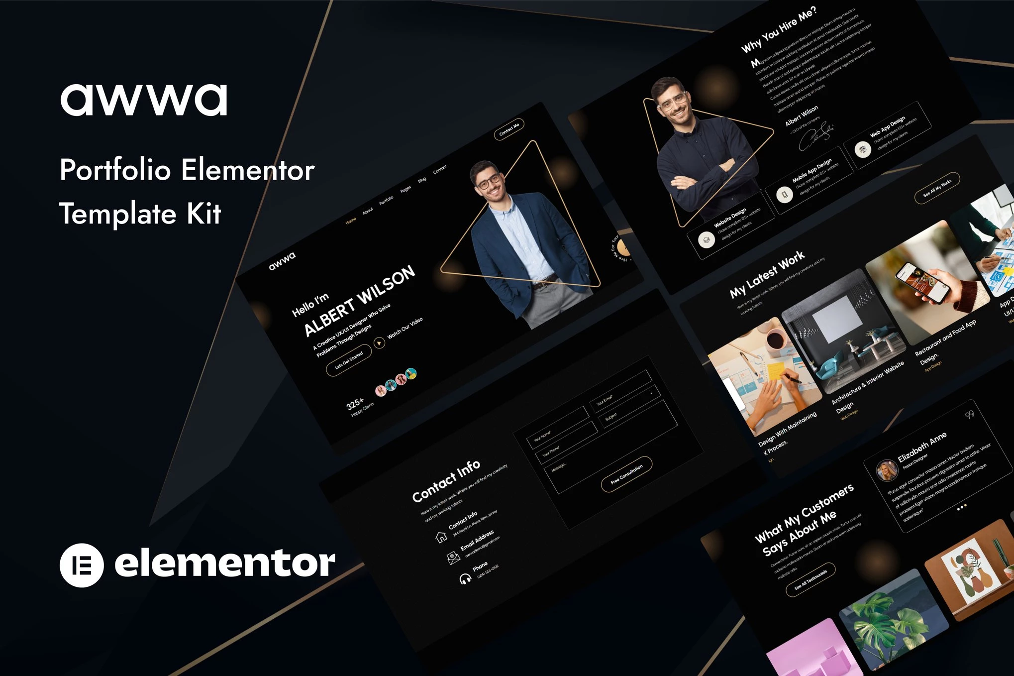 Awwa - Kit de Plantillas Elementor para Porfolio Oscuro