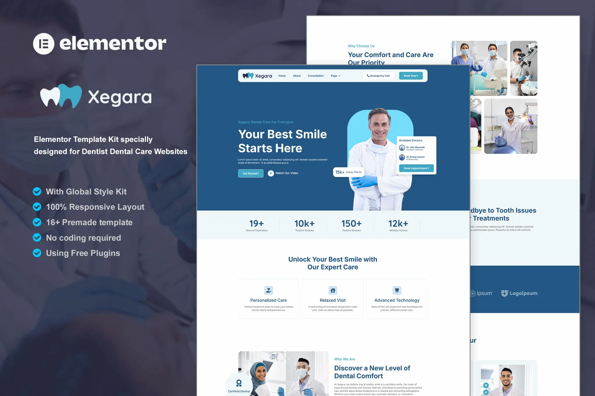 Xegara - Kit de plantillas Elementor para odontólogos y cuidado dental