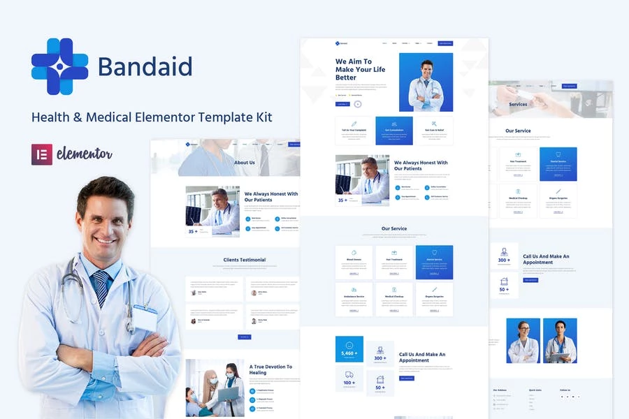 Bandaid - Kit de plantillas Elementor para salud y medicina