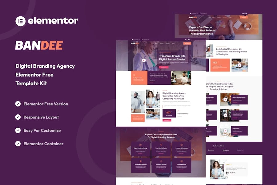Bandee - Kit de plantillas Elementor para la Agencia de Marca Digital