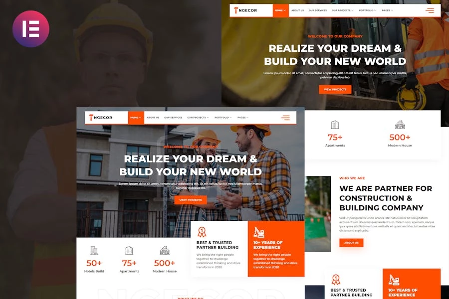 Ngecor - Kit de plantillas Elementor para empresas de construcción y construcción