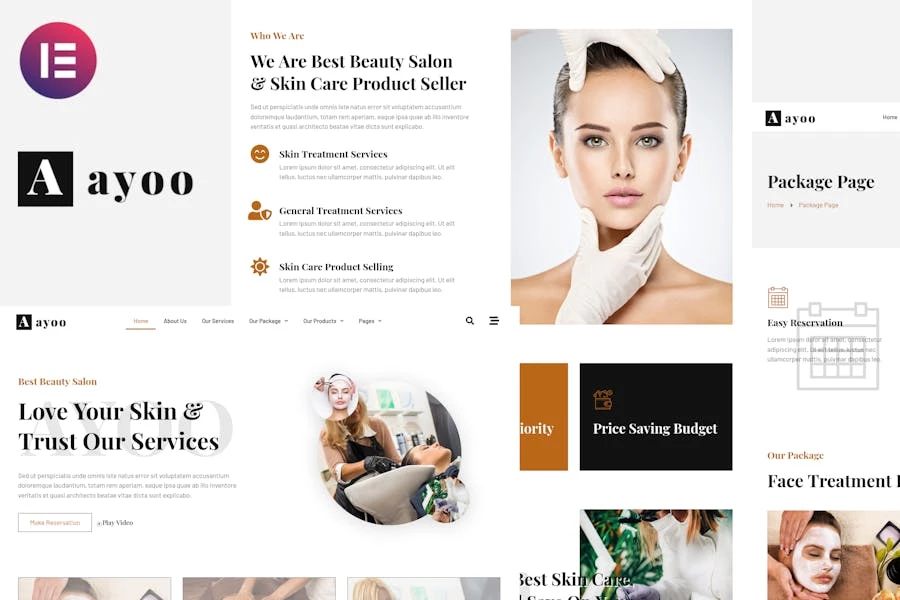 Ayoo - Template Kits Elementor para servicios de salón
