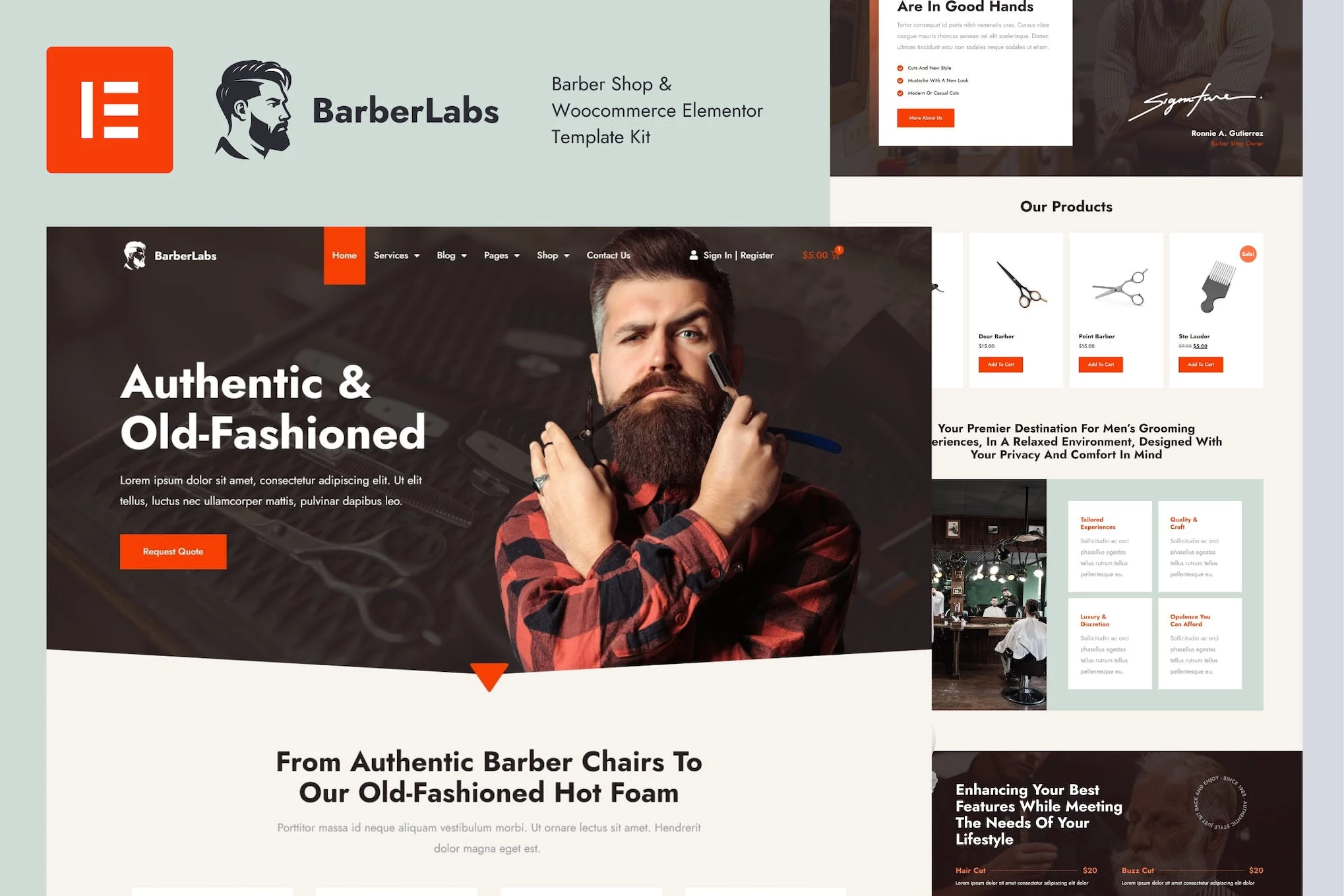 BarberLabs - Kit de plantillas Elementor Pro para barberías