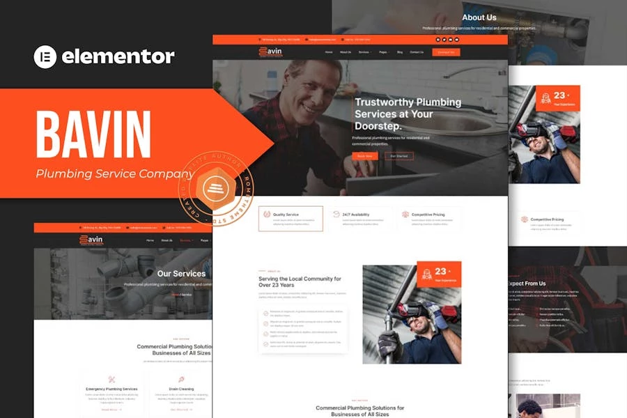 Bavin - Template Kit Elementor para empresas de servicios de fontanería