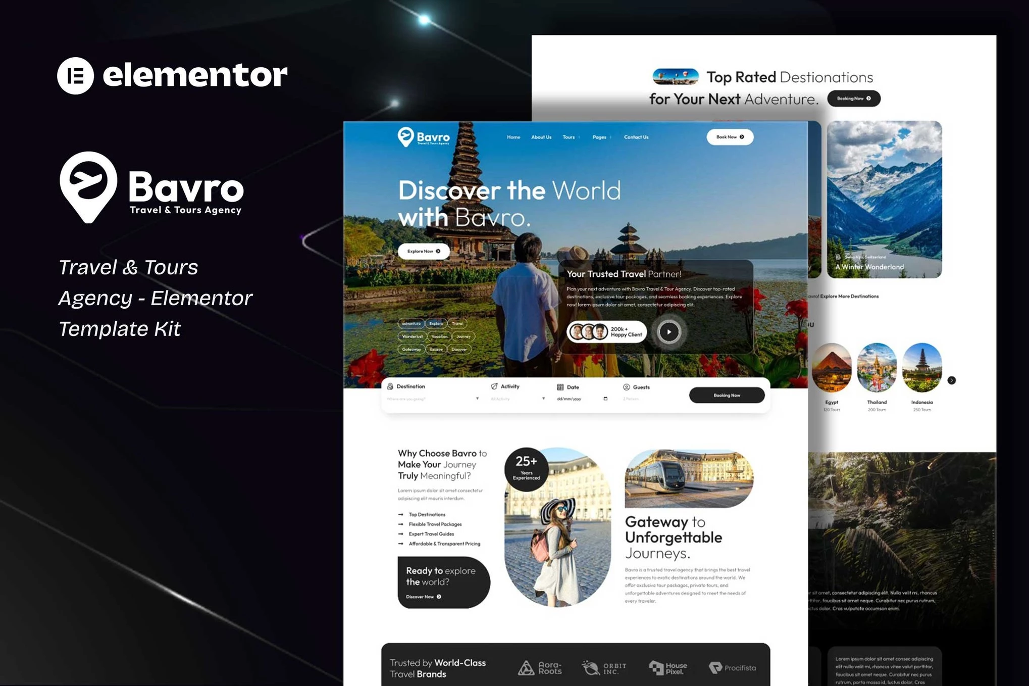 Bavro - Kits de plantillas Elementor para agencias de viajes y excursiones