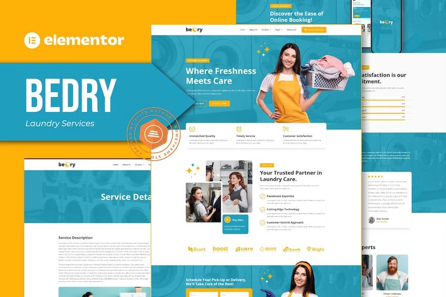 Bdry - Kit de plantillas Elementor Pro para servicios de lavandería