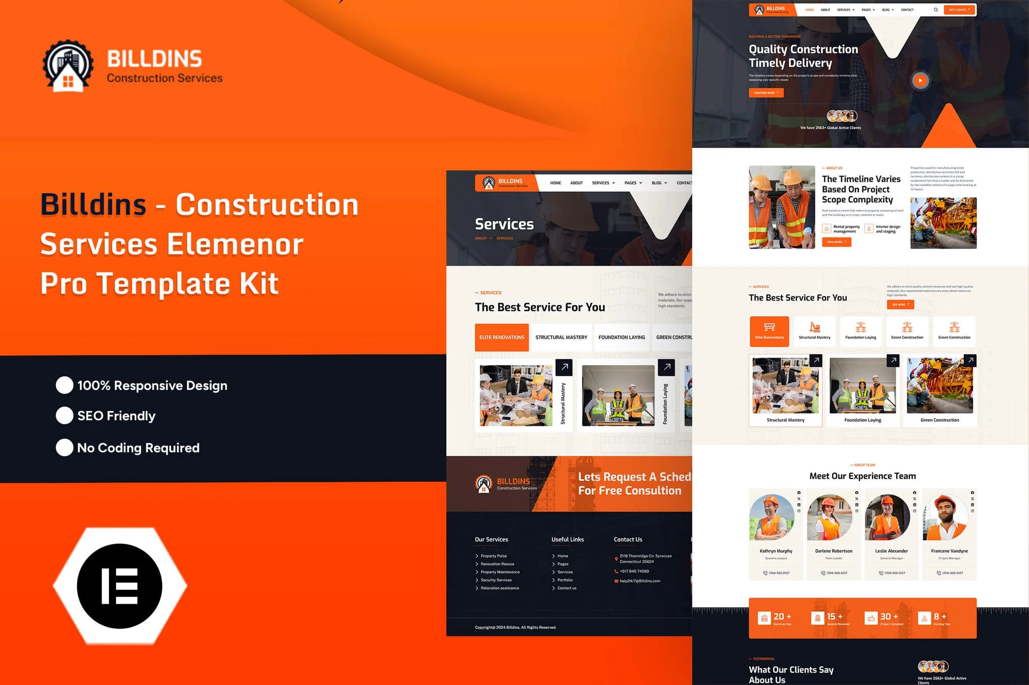 Billdins - Kit de plantillas Elemenor Pro para servicios de construcción